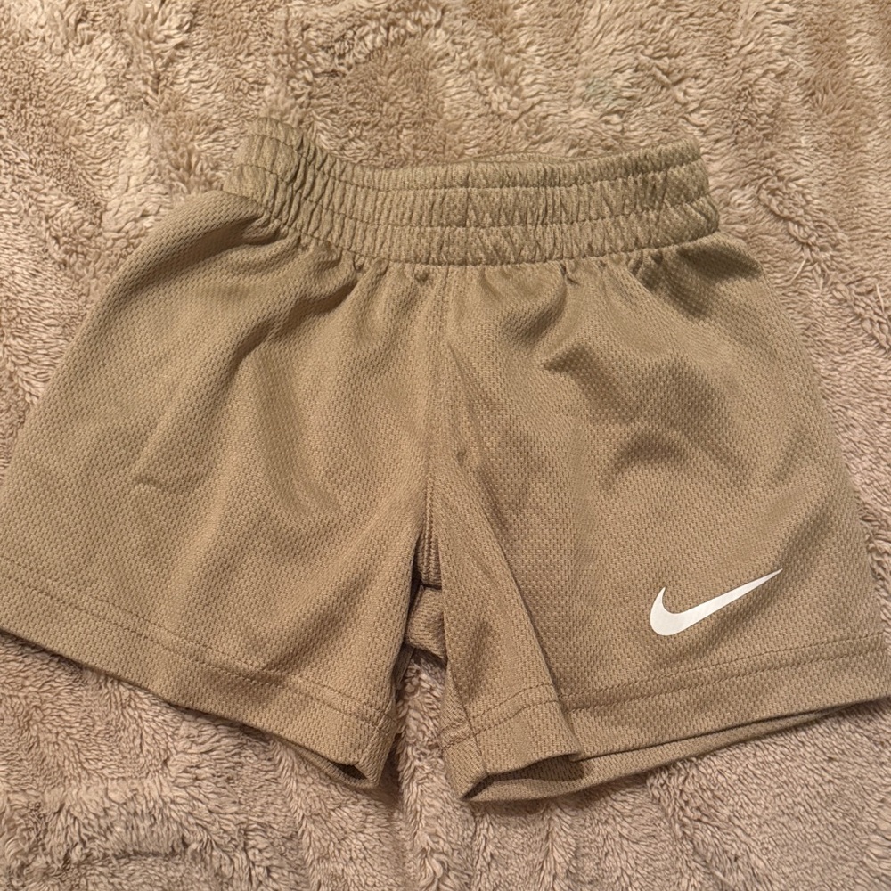 Nike Kids Tan Mesh Athletic Shorts with White Swoosh 2T